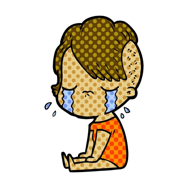 Vektor Illustration Von Cartoon Weinenden Mädchen — Stockvektor