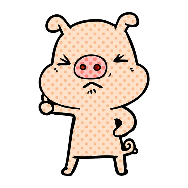 Ilustração Vetorial Desenho Animado Porco Zangado — Vetor de Stock