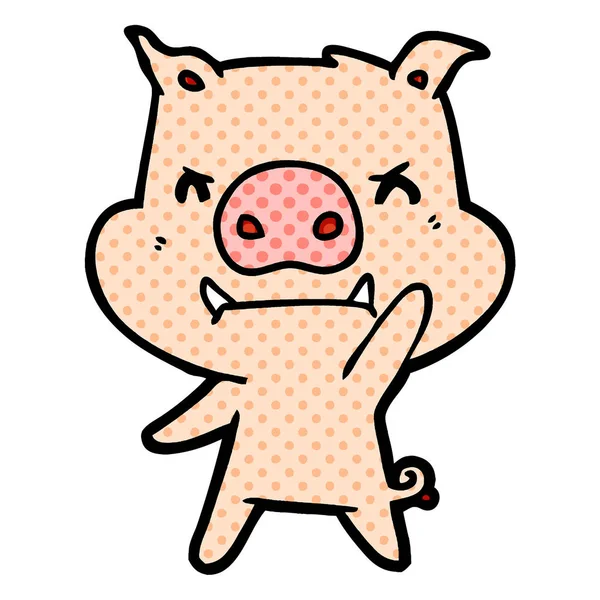 Vector Illustration Angry Cartoon Pig — Stock Vector