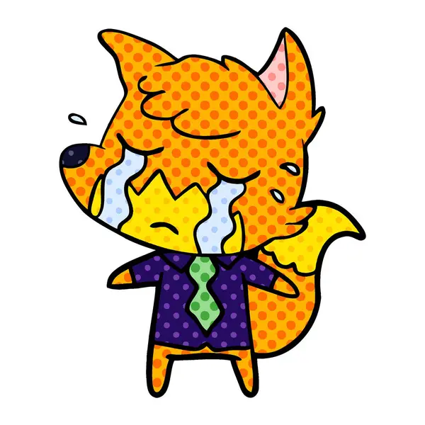 Chorando Negócios Fox Desenhos Animados —  Vetores de Stock