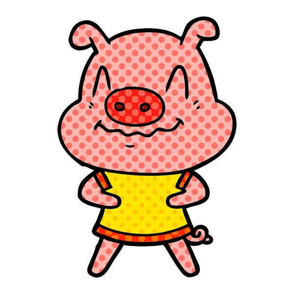 Illustration Vectorielle Cochon Dessin Animé Nerveux — Image vectorielle