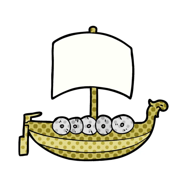 Vector Ilustración Dibujos Animados Barco Vikingo — Vector de stock