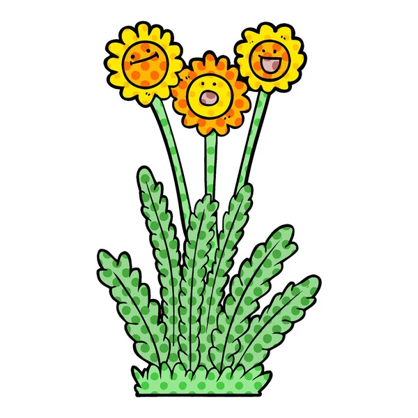 Vectorillustratie Van Cartoon Gelukkig Bloemen — Stockvector