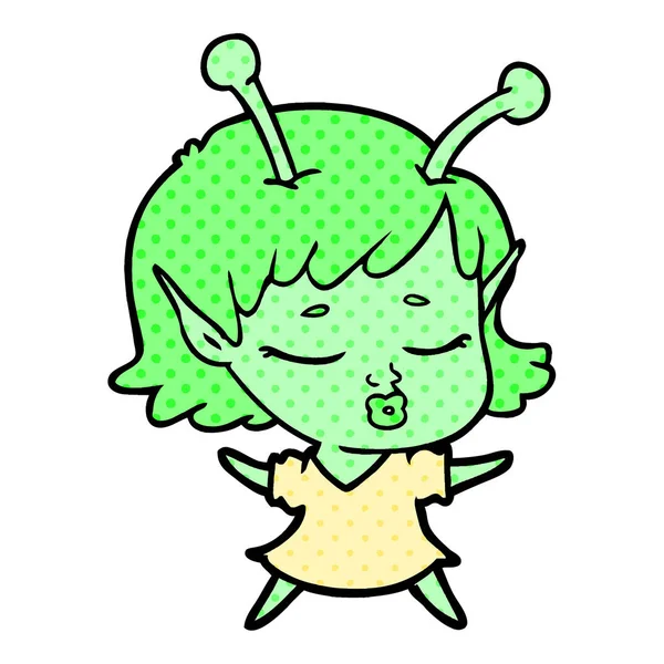Cute Alien Girl Cartoon — Stock Vector