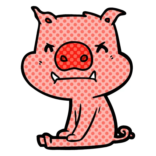 Wütende Cartoon Schweine Sitzen — Stockvektor