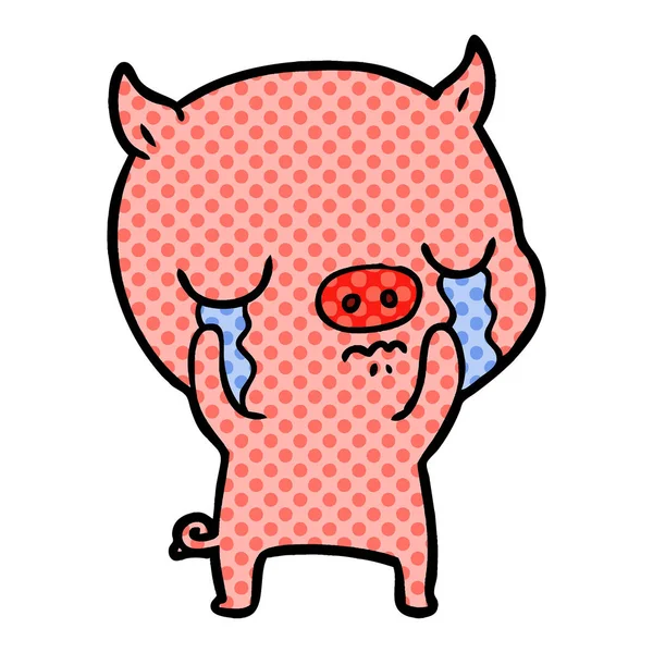 Illustration Vectorielle Cochon Dessin Animé Pleurer — Image vectorielle