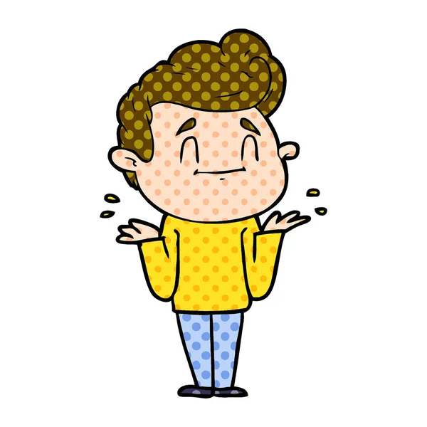 Feliz Hombre Dibujos Animados Encogiéndose Hombros — Vector de stock