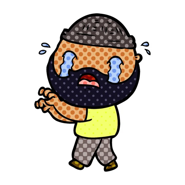 Desenho Animado Barbudo Homem Chorando —  Vetores de Stock
