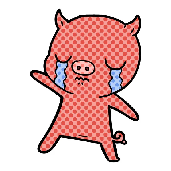 Wektor Ilustracja Kreskówka Świnia Płacz — Wektor stockowy