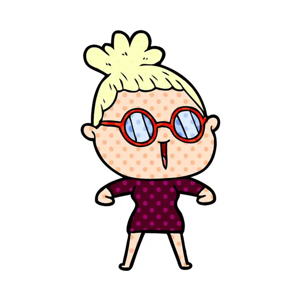 Cartoon Vrouw Draagt Bril — Stockvector