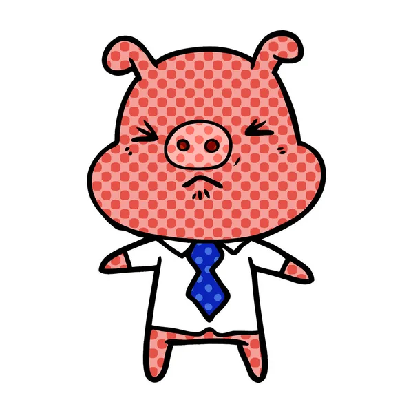 Dessin Animé Cochon Colère Chemise Cravate — Image vectorielle
