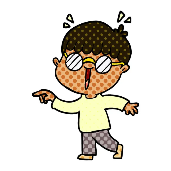 卡通男孩戴眼镜 — 图库矢量图片