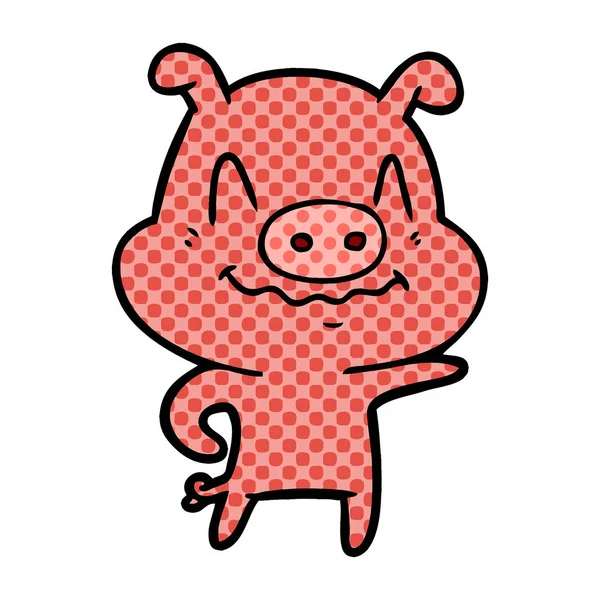 Vektorillustration Des Nervösen Zeichentrickschweins — Stockvektor