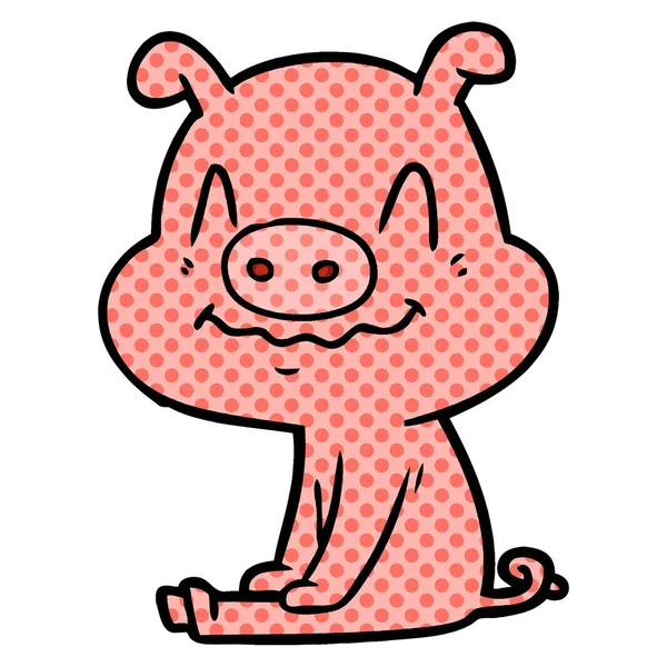Nervoso Cartoon Porco Sentado — Vetor de Stock