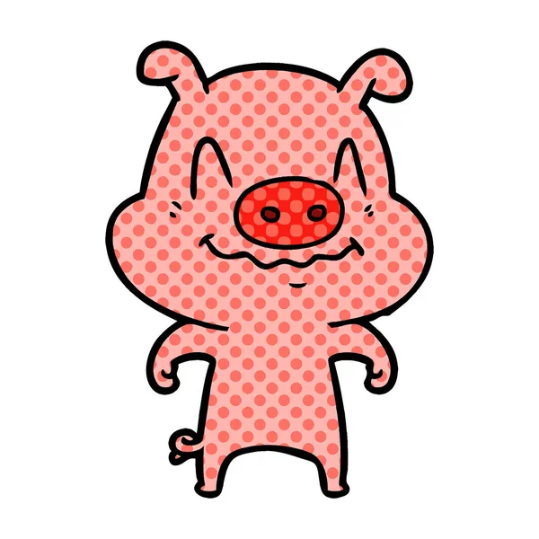 Vector Illustration Nervous Cartoon Pig — Stock Vector