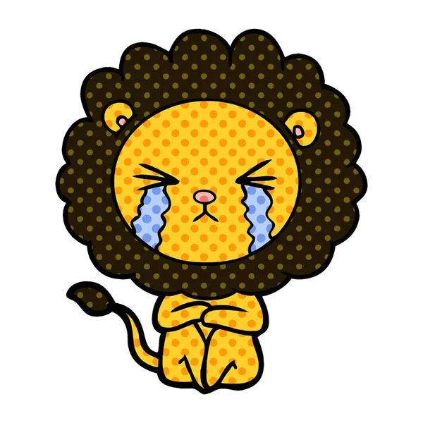 Cartoon Crying Lion Sitting Huddled — Stock Vector