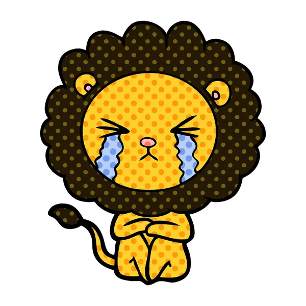 Dessin Animé Pleurer Lion Assis Blotti Vers Haut — Image vectorielle