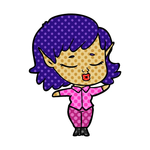 Bonita Chica Dibujos Animados Elfo — Vector de stock