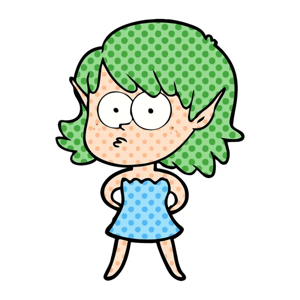 Dibujos Animados Elfo Chica Vestido — Vector de stock