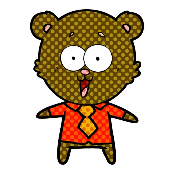 Laughing Teddy Bear Cartoon Shirt Tie — Stock Vector