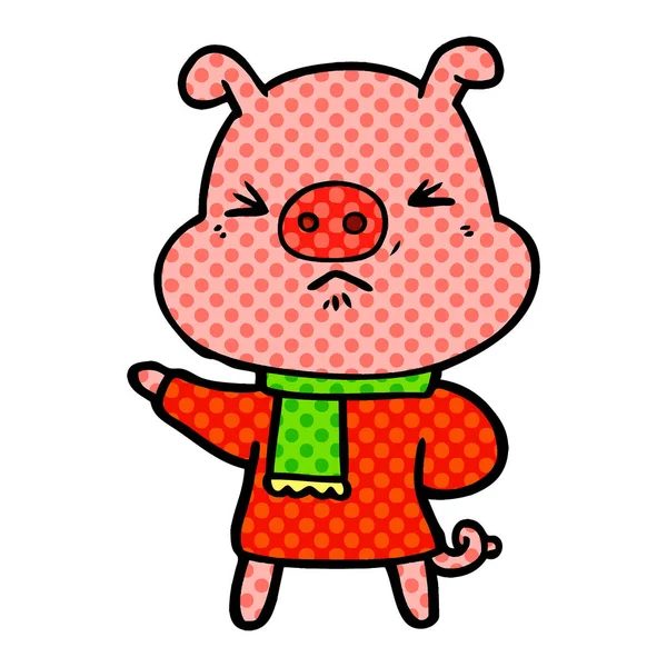 Vector Illustration Cartoon Angry Pig — Stock Vector