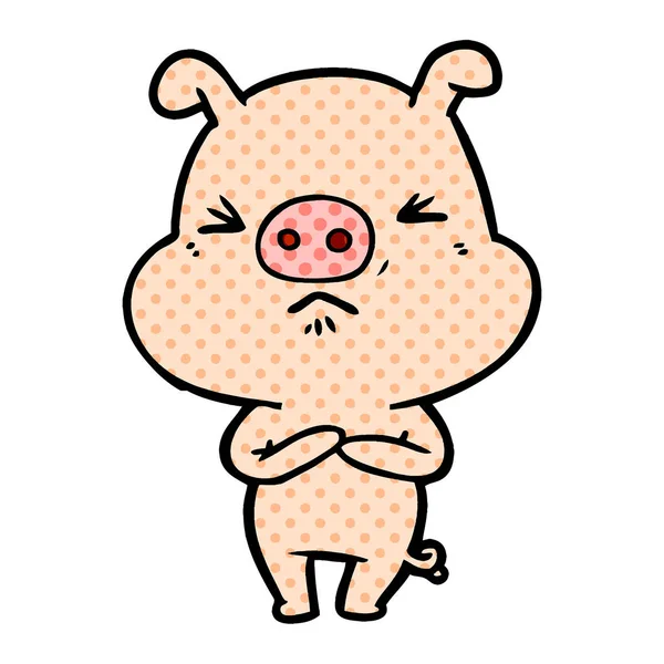 Vector Illustration Cartoon Angry Pig — Stock Vector