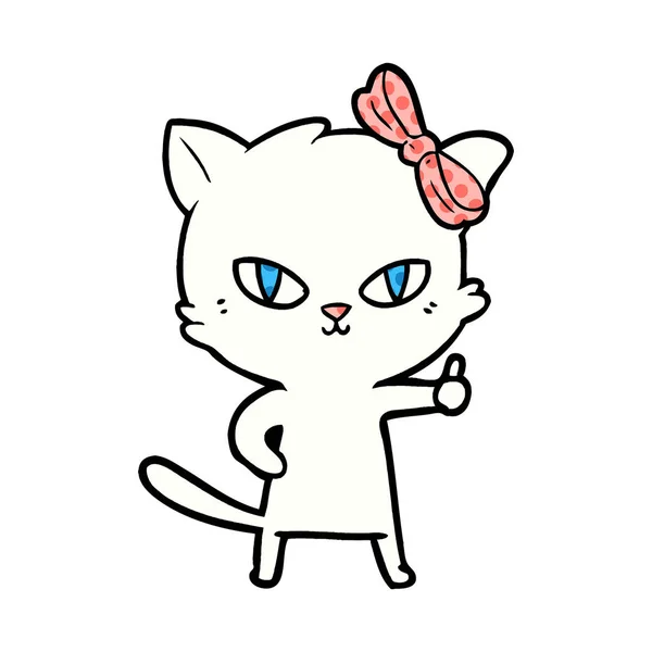 Χαριτωμένα Κινούμενα Σχέδια Γάτας Δίνοντας Τους Αντίχειρες Επάνω Σύμβολο — Διανυσματικό Αρχείο