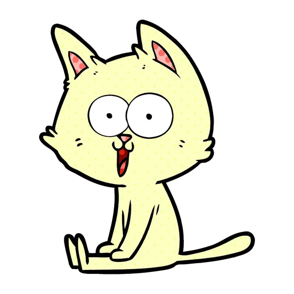 Lustige Cartoon Katze Sitzt — Stockvektor