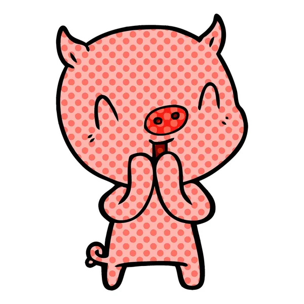 Vector Illustration Happy Cartoon Pig — Stock Vector