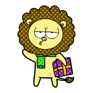 karikatür hediye ile yorgun aslan