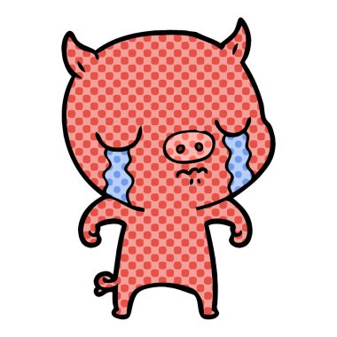 vektör çizim karikatür domuz ağlama