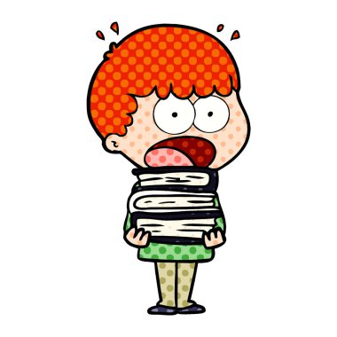 kitap yığını ile şok çocuk çizgi film