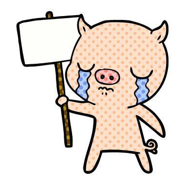 domuz işareti yazı ile ağlıyor çizgi film