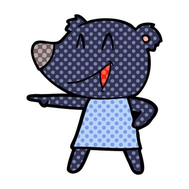 çizgi film ayı gülüyor ve işaret elbiseli