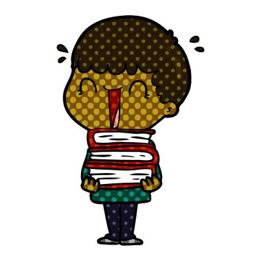 kitap yığını tutan karikatür adam