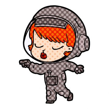 çizgi film güzel astronot kız işaret