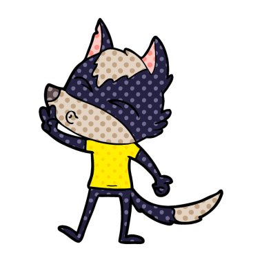 vektör çizim karikatür kurt ıslık