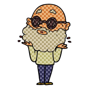 çizgi film meraklı adam sakal ve güneş gözlüğü