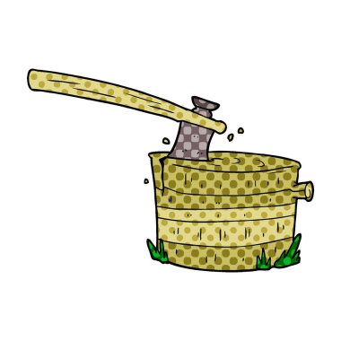 karikatür ağaç kütüğü balta