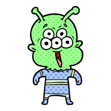 mutlu çizgi film uzaylı vektör çizim