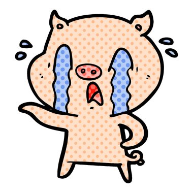 domuz karikatür ağlama vektör çizim