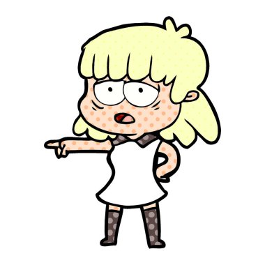 çizgi film yorgun kadın işaret