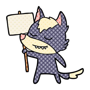 Dostu karikatür kurt boş işareti ile