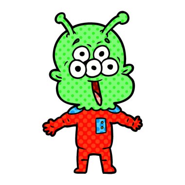 mutlu çizgi film uzaylı vektör çizim