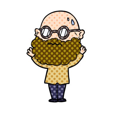 Sakal ve gözlük endişeli adam çizgi film