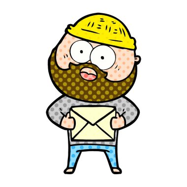 mektup tutan şaşırmış sakallı adam çizgi film