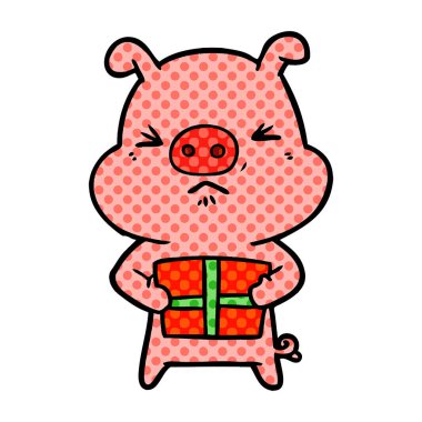 Noel hediyesi ile karikatür kızgın domuz