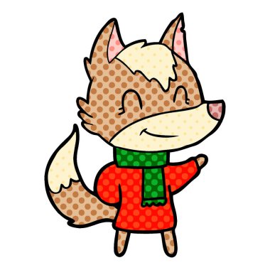 vektör çizim dostu karikatür kurt