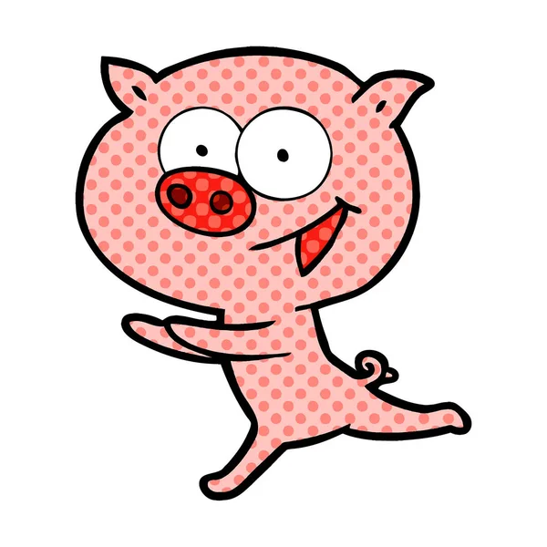 Vector Illustration Cheerful Pig Cartoon — Stock Vector