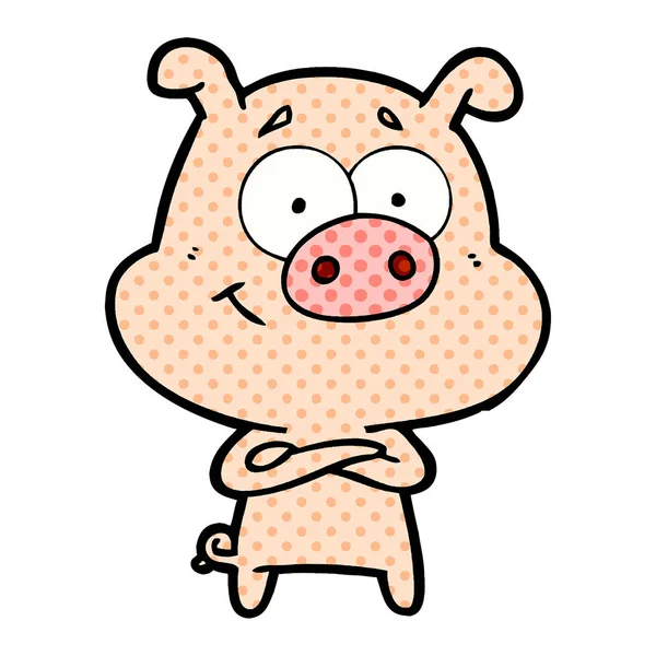 Vector Illustration Happy Cartoon Pig — Stock Vector